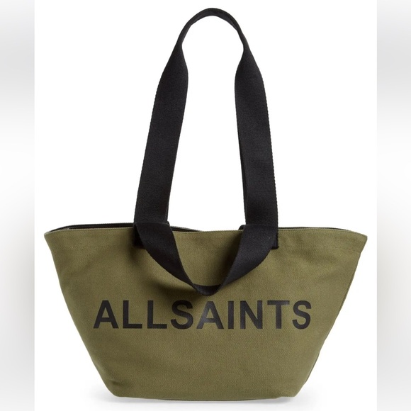 All Saints Handbags - All Saints Khaki Tote with Black Straps
